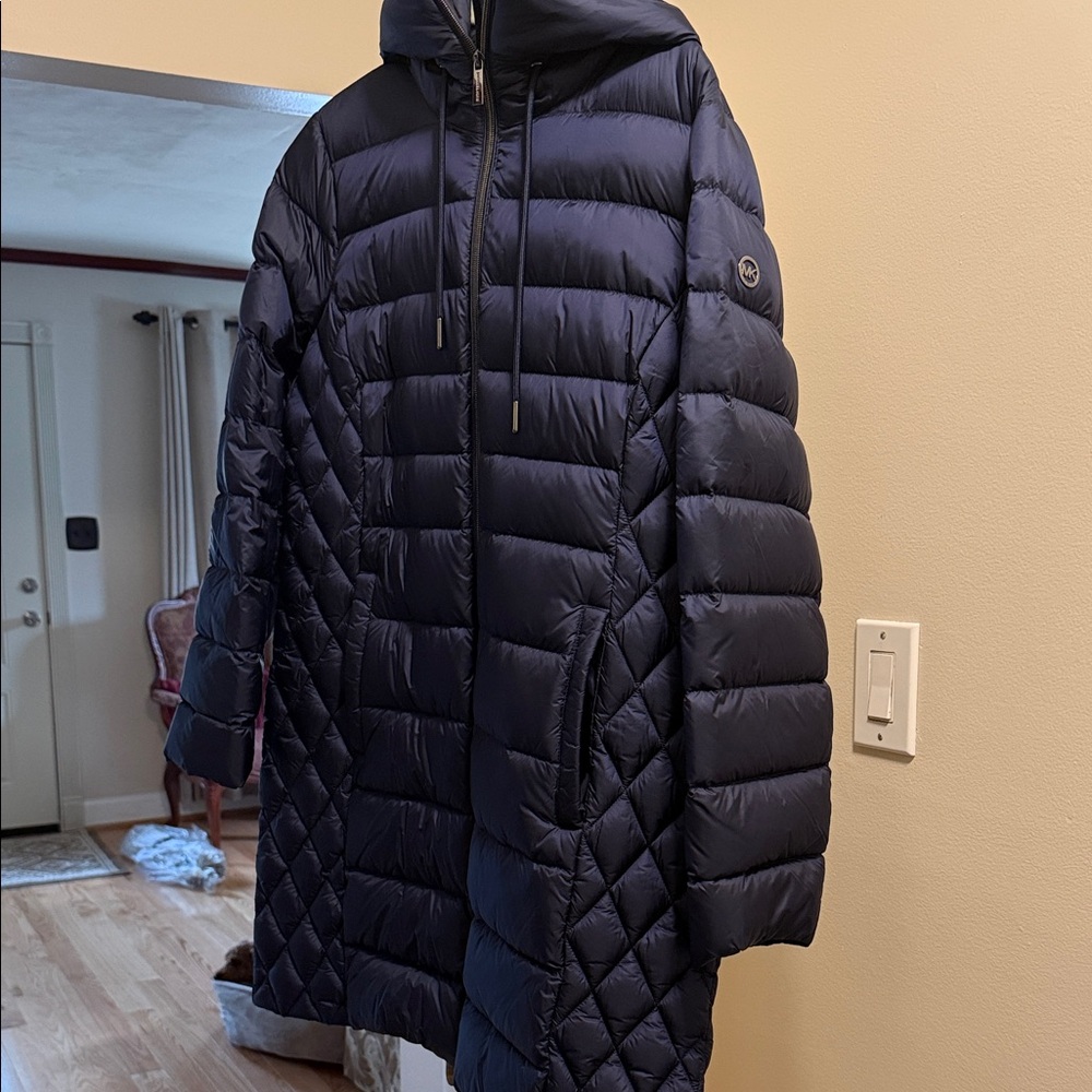 MK packable down Navy Quilted Puffer Coat